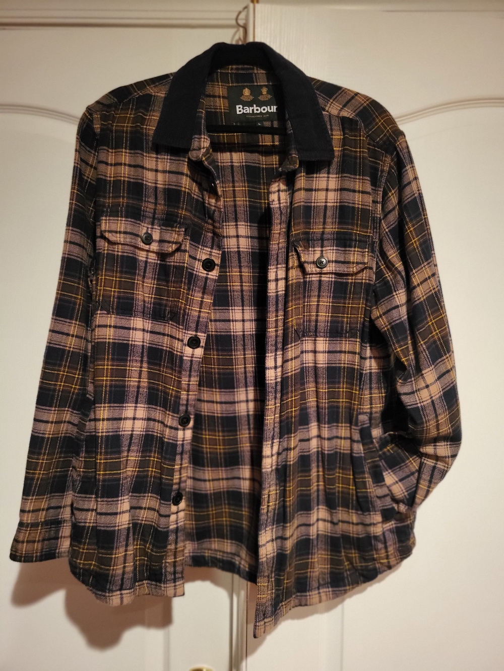 Barbour Black, Tan & Yellow Plaid Button-Front Jacket